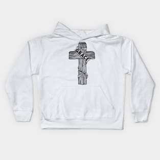 A wooden cross with the inscription "Grace" Kids Hoodie